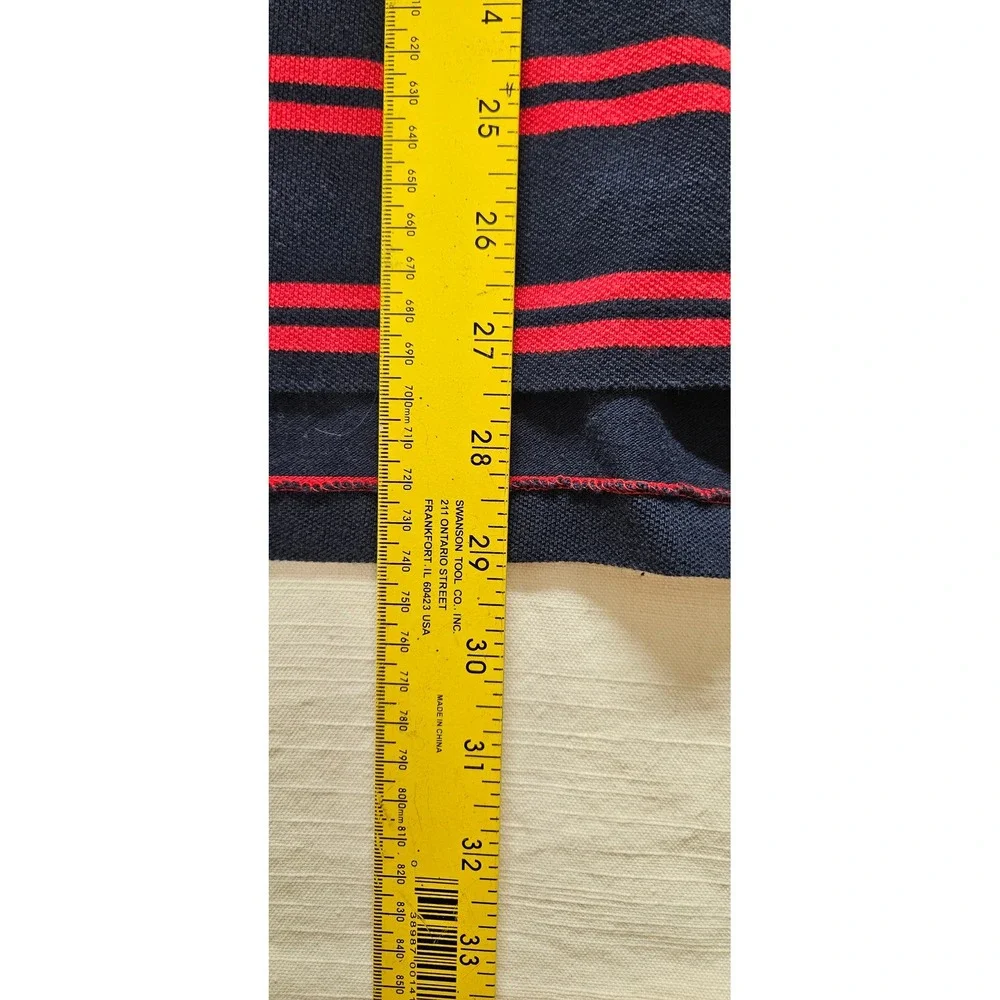 Polo Ralph Lauren Mens XL Navy Blue Red Striped Short Sleeve Cotton Polo Shirt‎